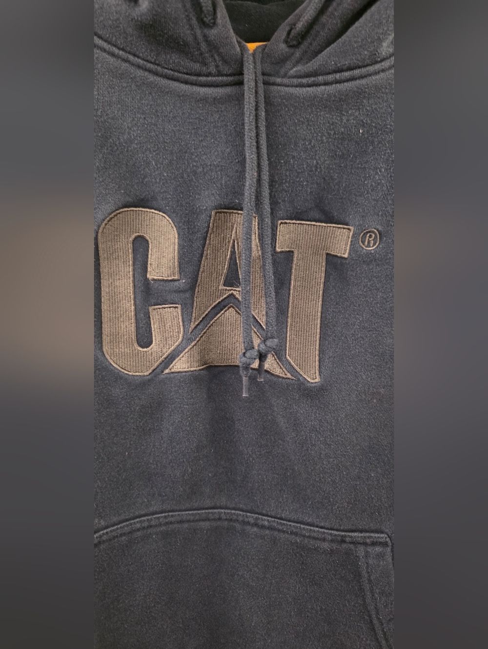 CAT Caterpillar Hoodie Navy Logo Pullover Sweatshirt Workwear Heavyweight Mens M - Picture 3 of 13